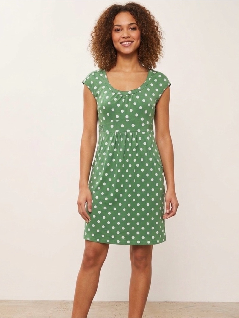 Boden Green Polka Dot Scoop Neck Women's Dress